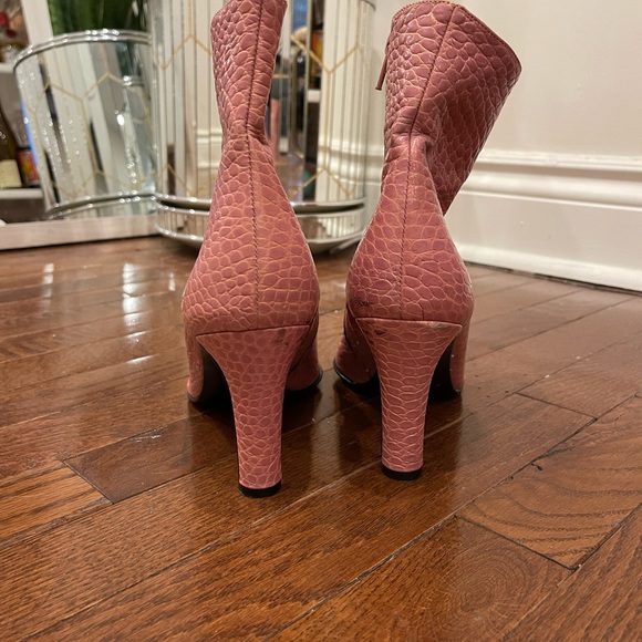 Barbie Pink Italian Croc Leather Ankle Boots - Picture 3 of 4